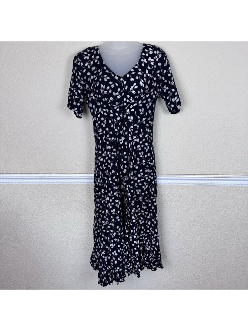 VTG Romantic 90's Med Dress Black Rose Handkerchief Hem Corset Front & Back